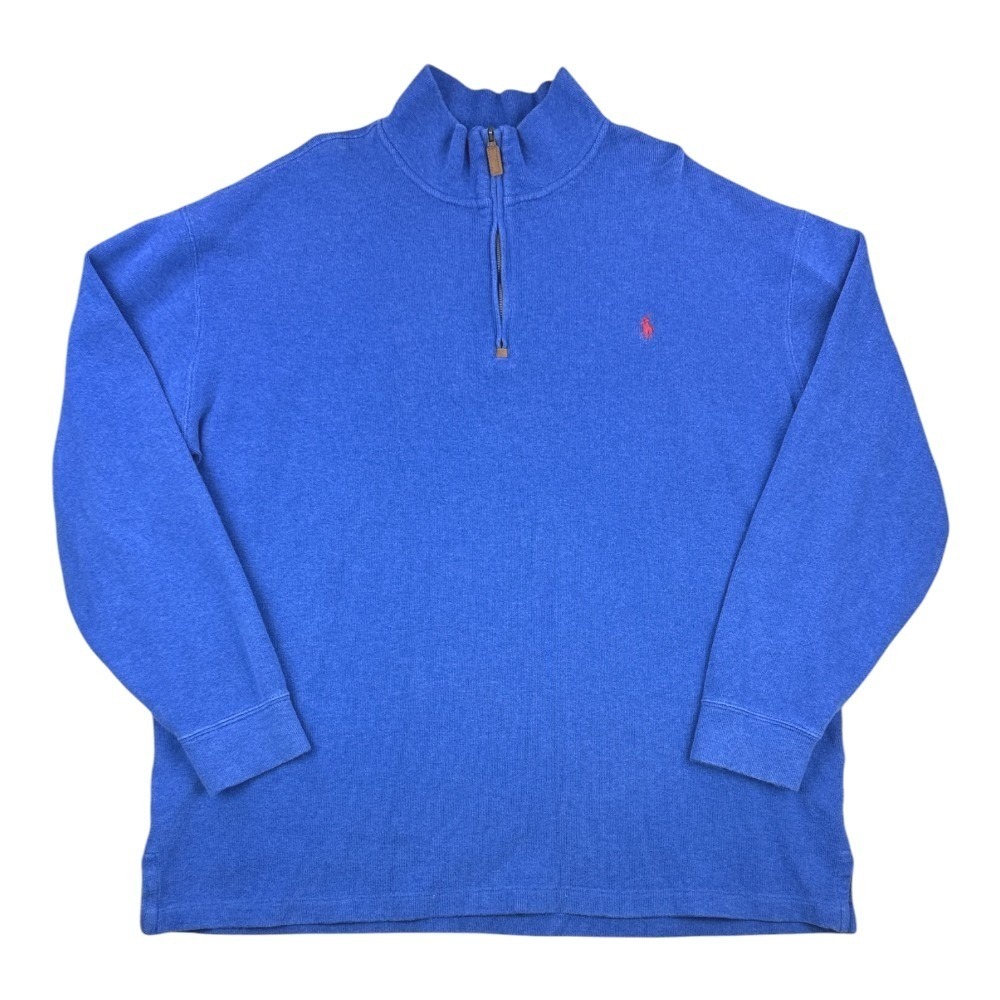 Polo Ralph Lauren Mens 2XLT Tall Royal Blue Cotton Quarter Zip Pullover Sweater - Picture 1 of 7